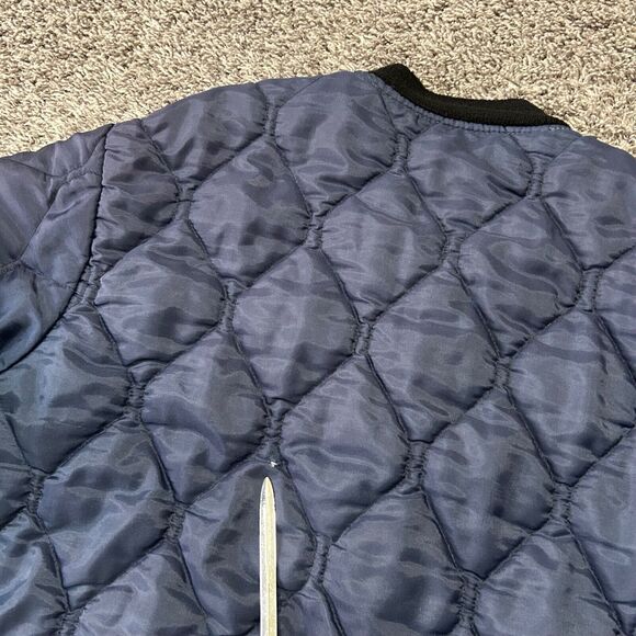Vintage 70s Bomber Jacket Quilted Nylon Full Zip Navy Blue Military Grunge - Picture 7 of 13